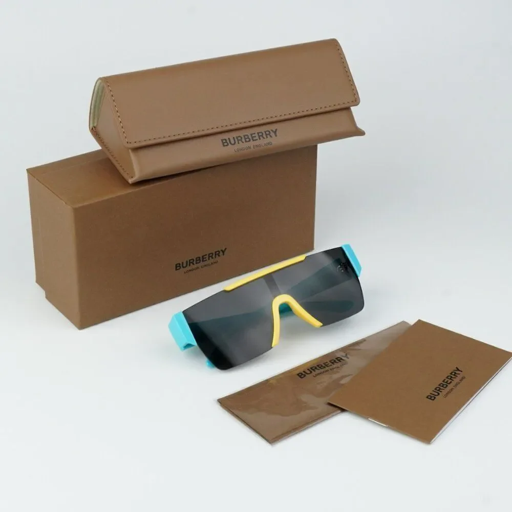 NEW Burberry JB4387 405087 KIDS Yellow Blue Dark Grey Shield Unisex Sunglasses
